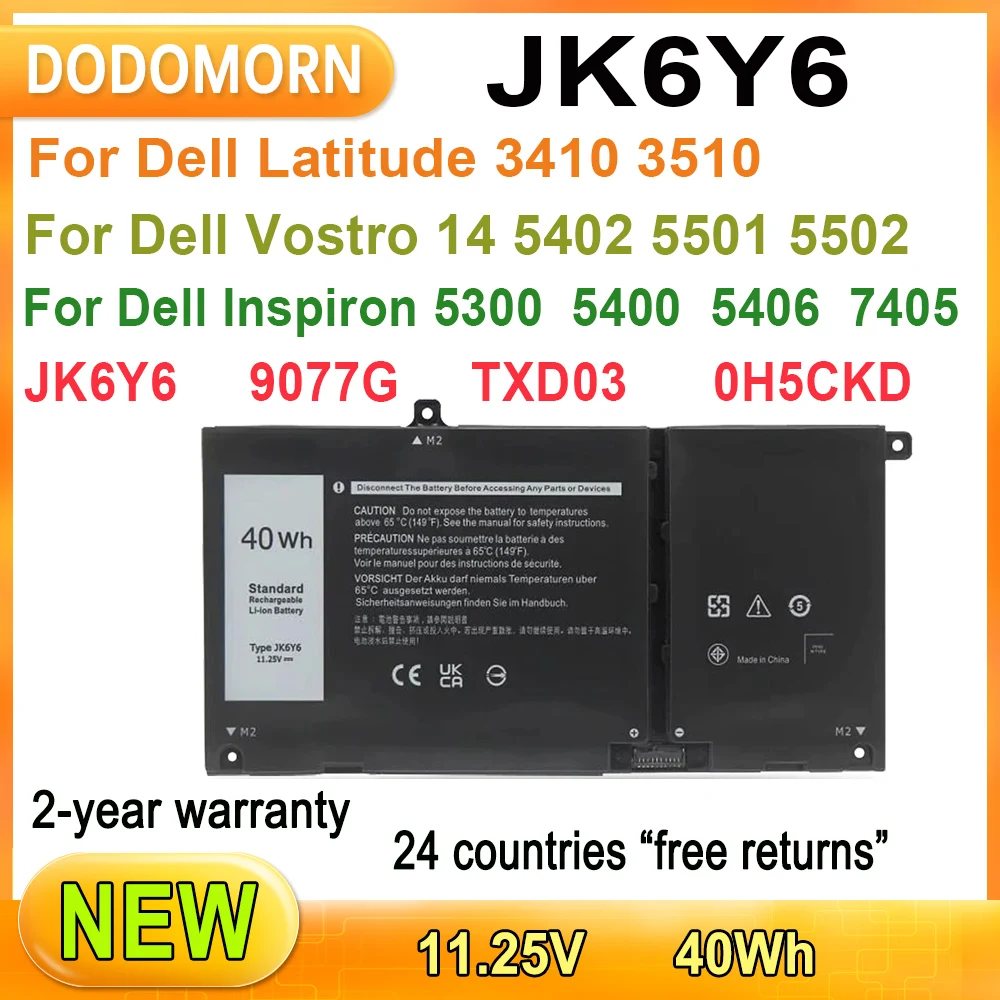 

New JK6Y6 H5CKD Laptop Battery For Dell Inspiron 5300 5301 5401 5408 5409 5508 5509 Latitude 3410 Vostro 14 5402 5501 5502 40Wh