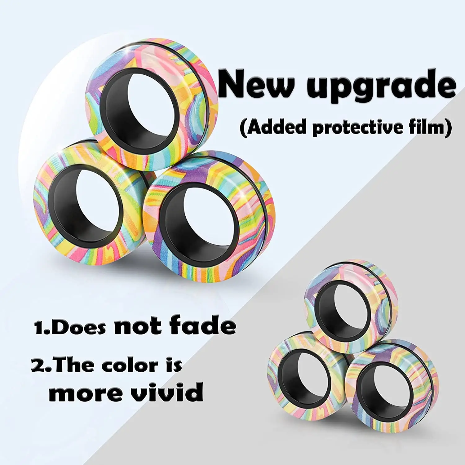 3pcs Fidget Toy Set Finger Magnetic Rings Colorful Adult Magnets Spinner Rings for Relieve Stress Anxiety Relief Therapy