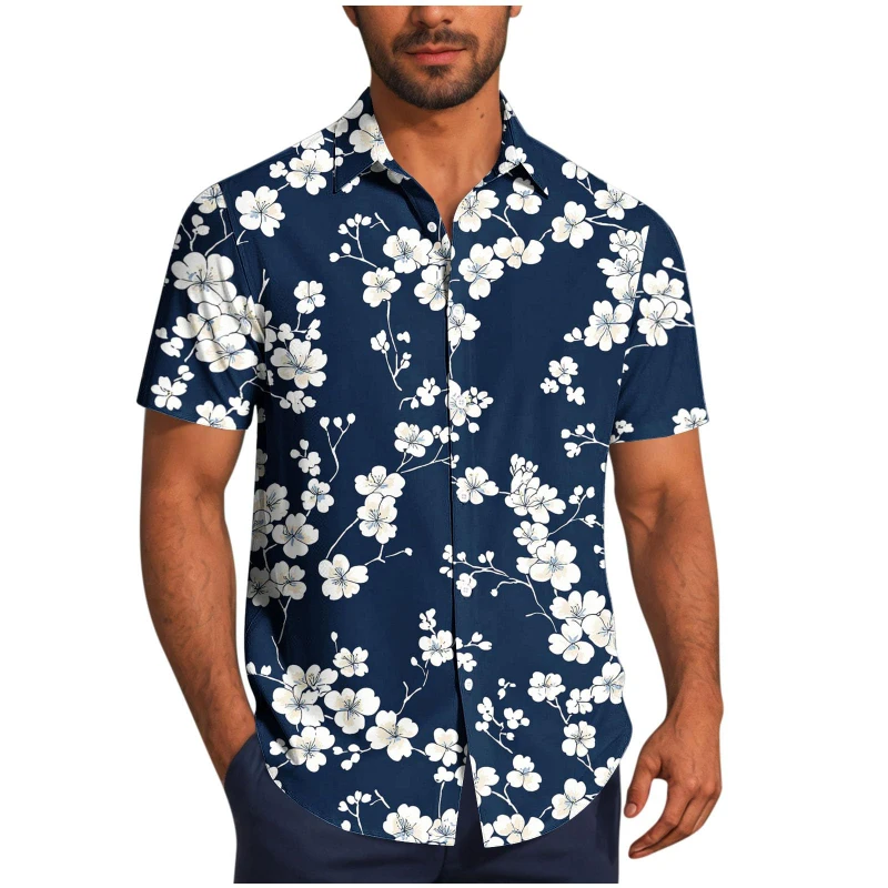

New Hawaiian Button Down Shirts For Men Short Sleeve Tropical Print Tops Casual Summer Beach Holiday Fashion Unisex Blouse Tees