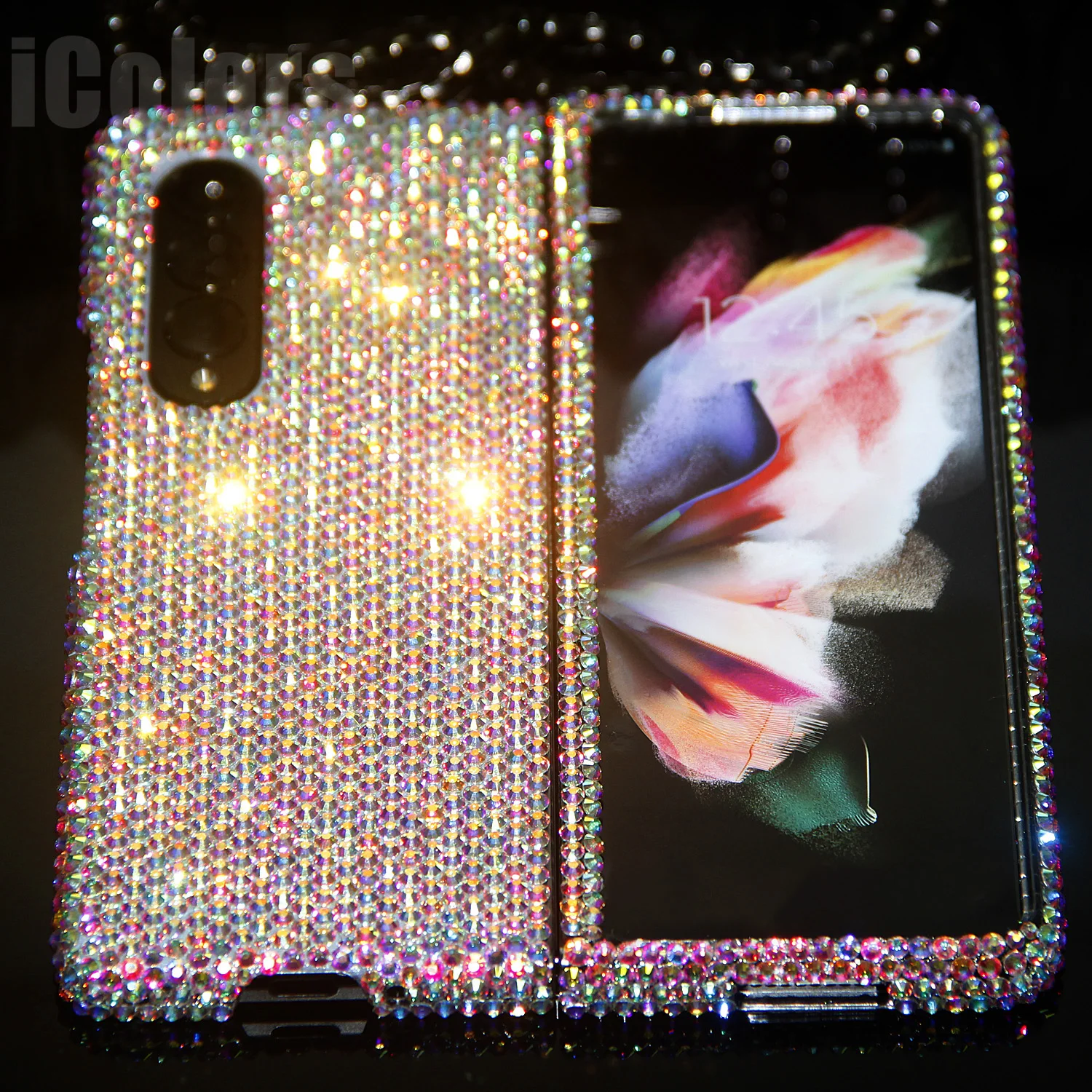 

IColors-Étui de luxe en diamant véritable pour Samsung Galaxy Z, coque scintillante en cristal pour Z Fold 6,Z Fold 5,Z Fold 4