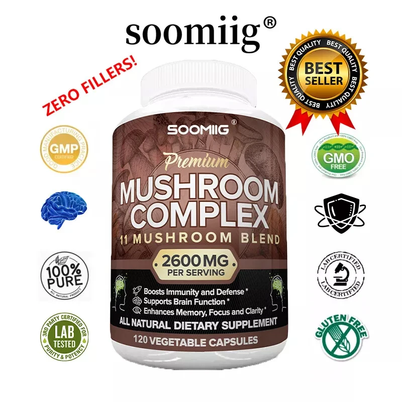 Mushroom Complex - 11 Mushrooms Hericium, Reishi, Chaga - for Men and Women Brain & Memory, Immune Support