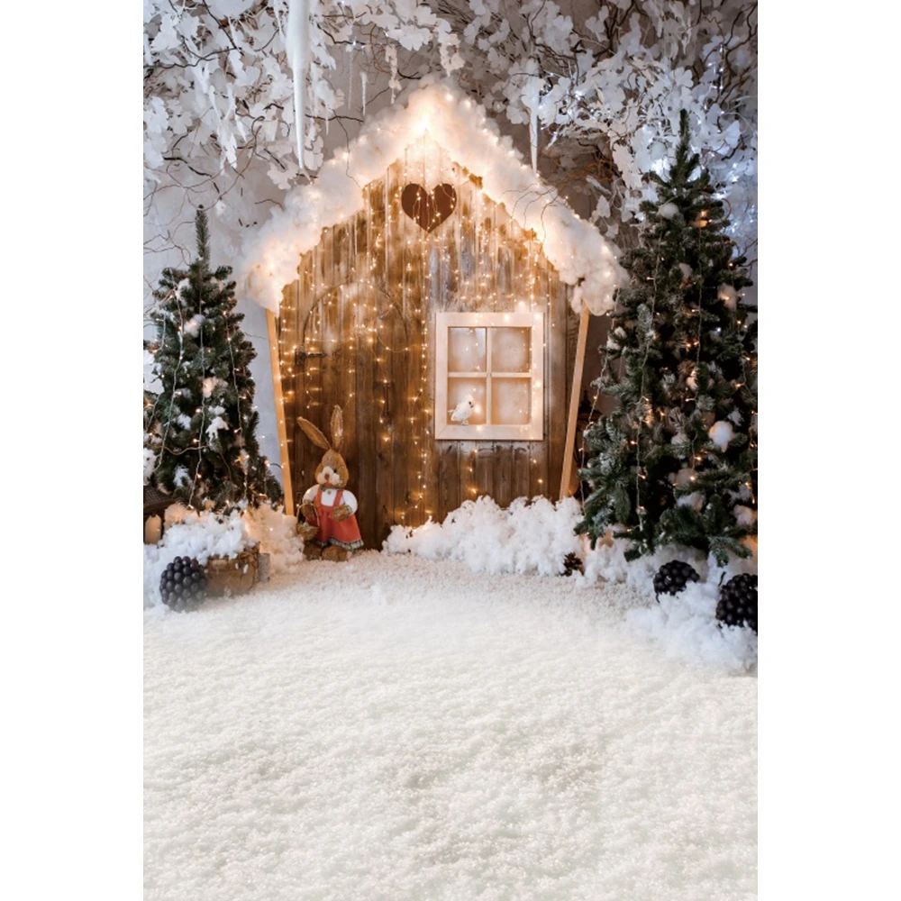 Winter Christmas Backdrop for Photography Candle Xmas Tree Fireplace Wood Floor Kid Family Party Photocall Photo Background