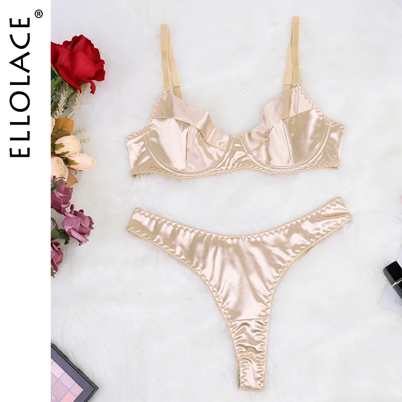 Ellolace Silk Underwear Sexy Lingerie For Fine Women Seamless Bra Set Desire Hot Girl Bilizna Erotic Costume Intimate Champagne