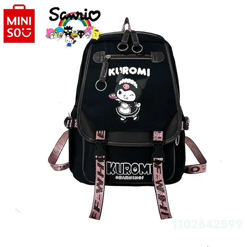 Miniso Kuromi bolsa de escola estudantil, mochila casual menina, grande capacidade, moda feminina, alta qualidade, versátil, 2024