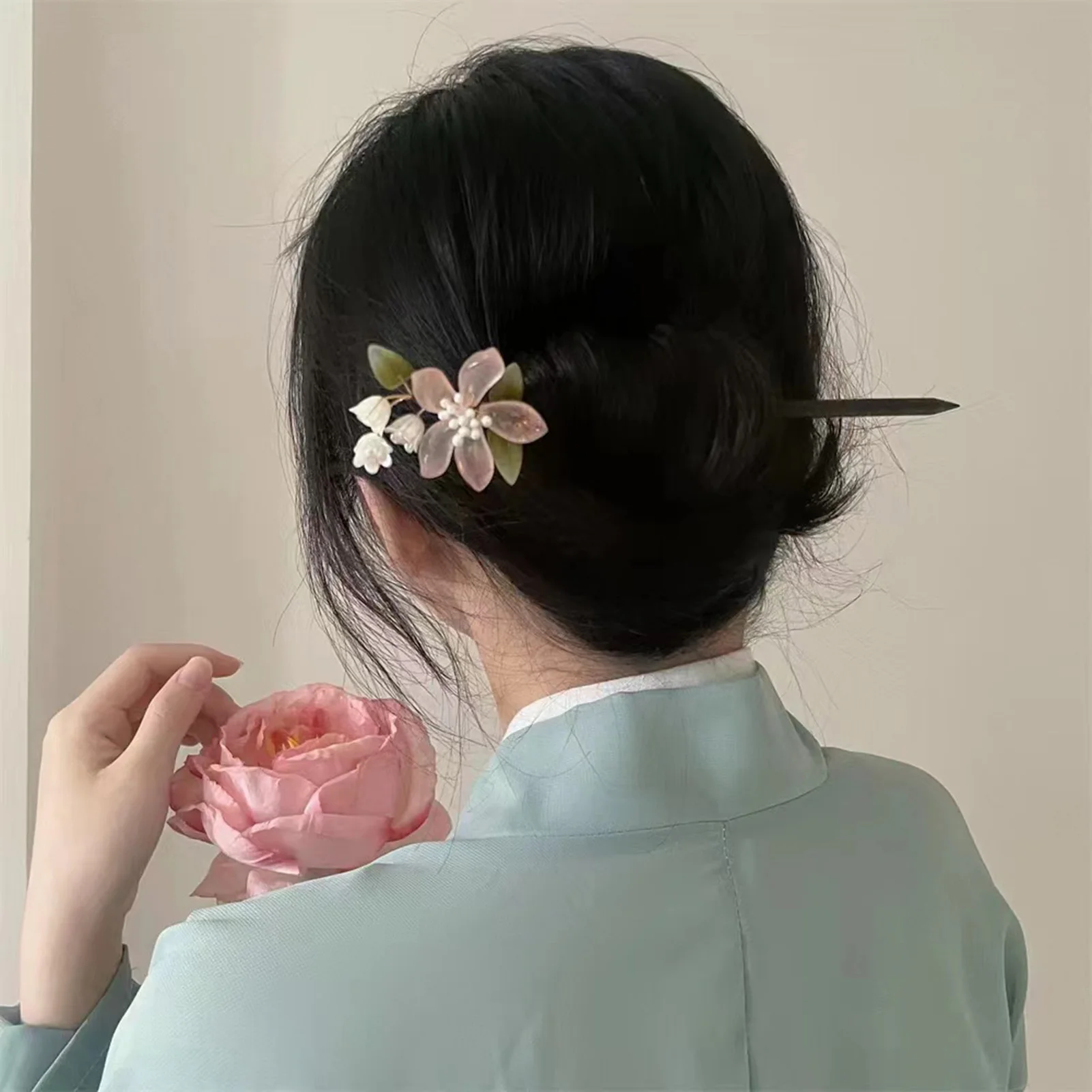 Woman Flower Hair Stick Sandalwood Pearl Hairpin Forks For Women Chinese Style Cheongsam Hair Bun Jewelry Retro Hanfu Headpiece