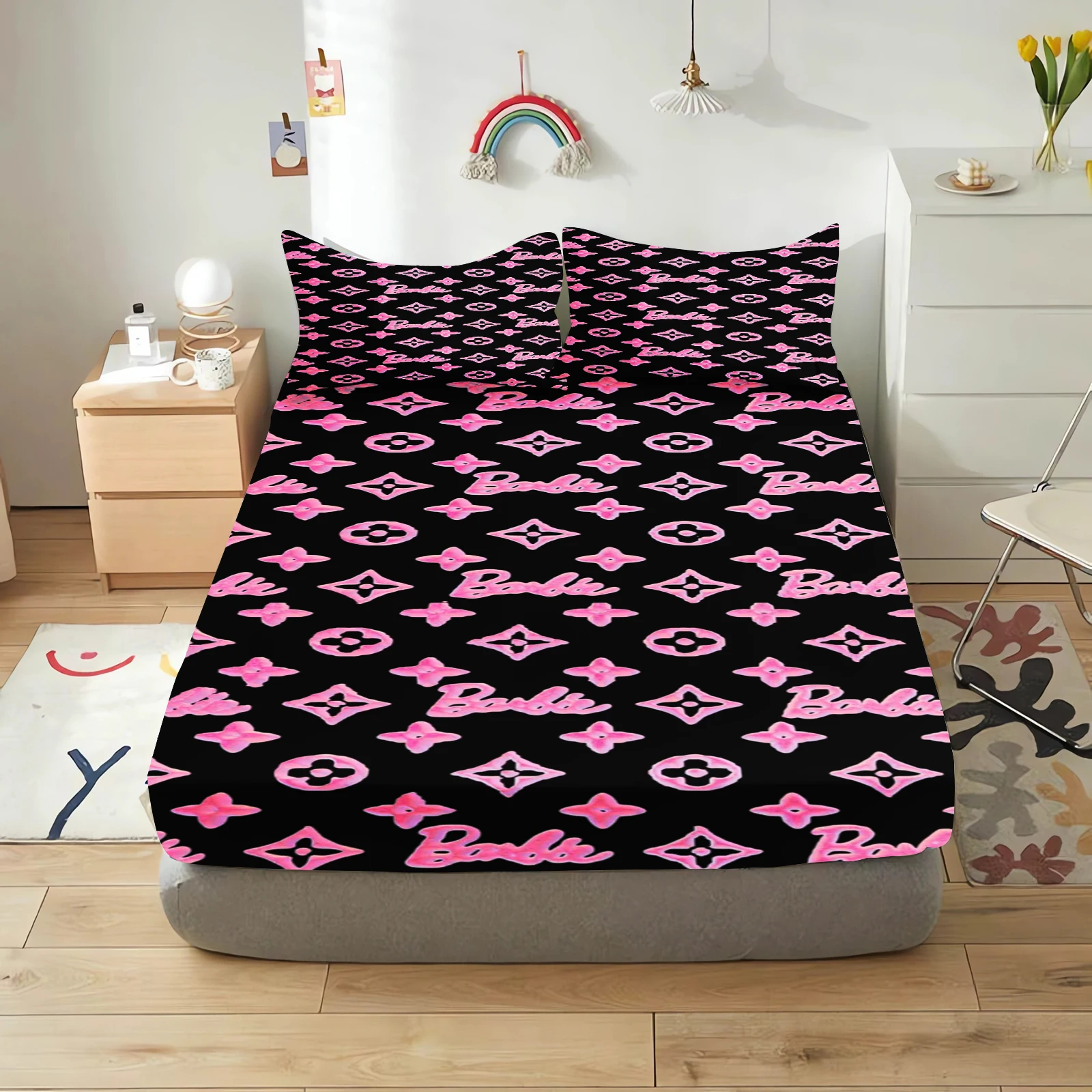 Lenzuola con angoli Barbie Cartoon Stampa 3D Set di federe per camera da letto per bambini carini Biancheria da letto regalo per adulti in