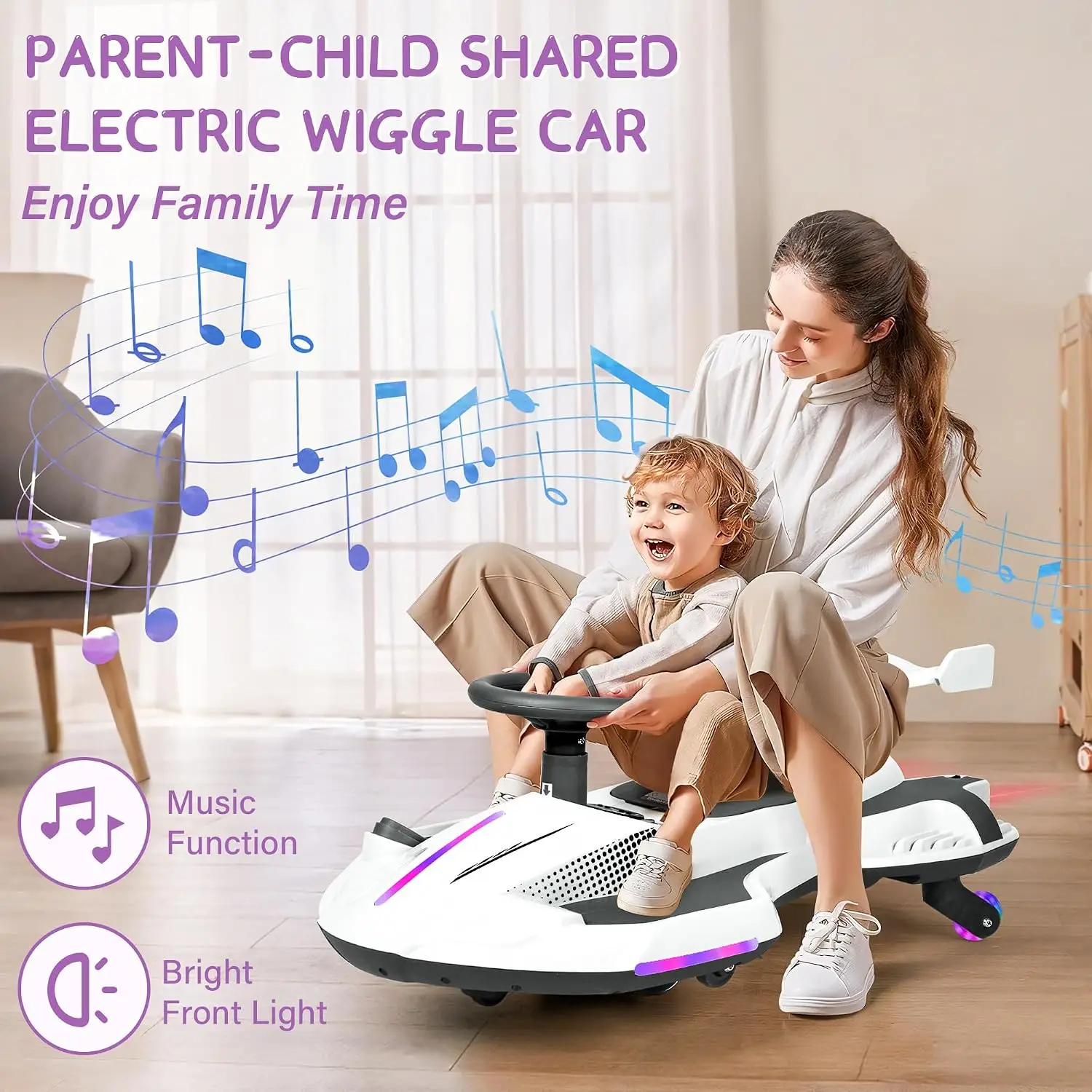 12V Electric Wiggle Car with Pedal for Kids, Rechargeable 2 in 1 Swing Toy, Devil Drifting Car with Backrests, Anti-Rollover