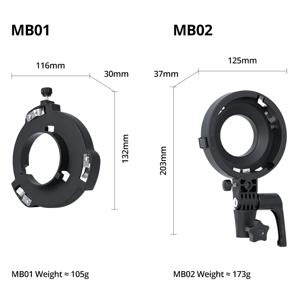 Ambitful MB01 MB02 Mini Mount to Bowens Mount Adapter Quick Set-up for YONGNUO YN150 IFOOTAGE 60/130 NANLITE Forza 60 Softbox