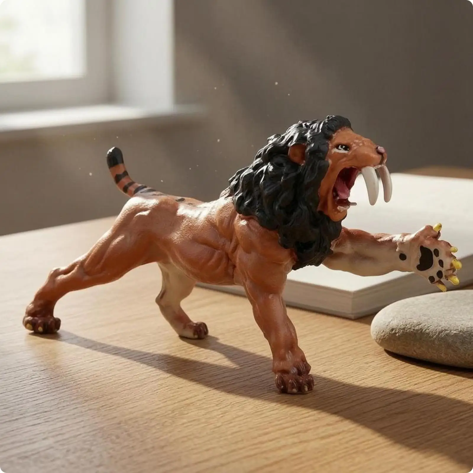5xLong Toothed Tiger Figurine Hand-Painted Smilodon Figure Textured Long-Fanged Prehistoric Tiger Figure