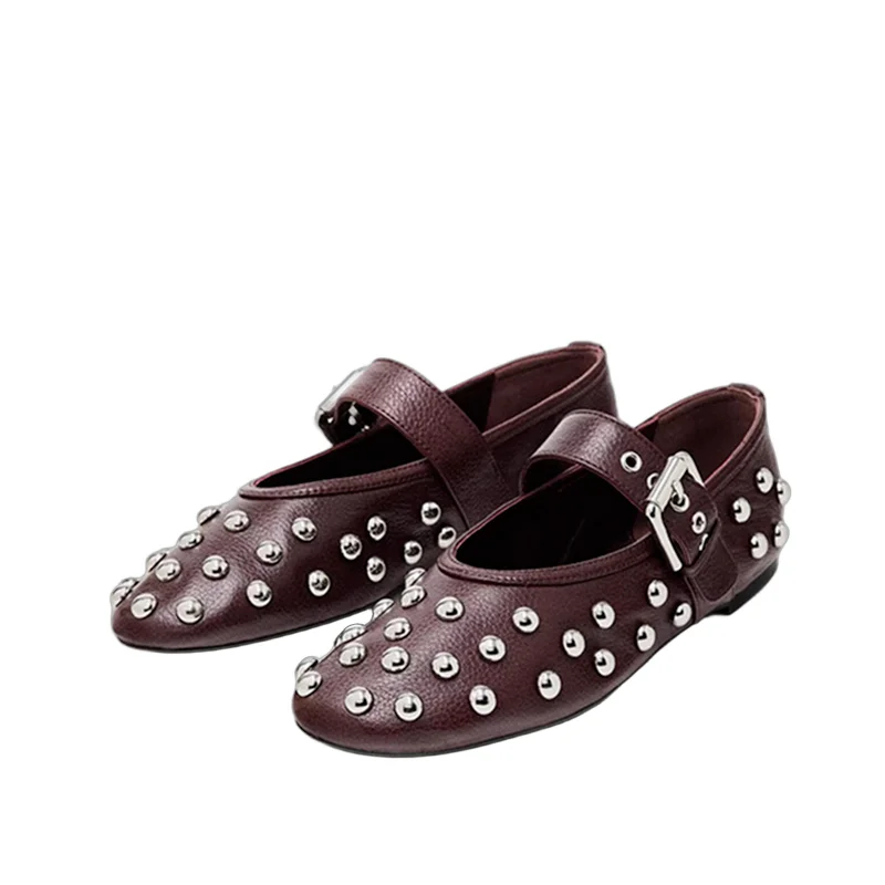 

Jenny&Dave 2026 Fashion Ladies Rivet Genuine Leather Women's Mary Jane Shoes Spring Casual Woman Shoes Shoes For Woman Loafers