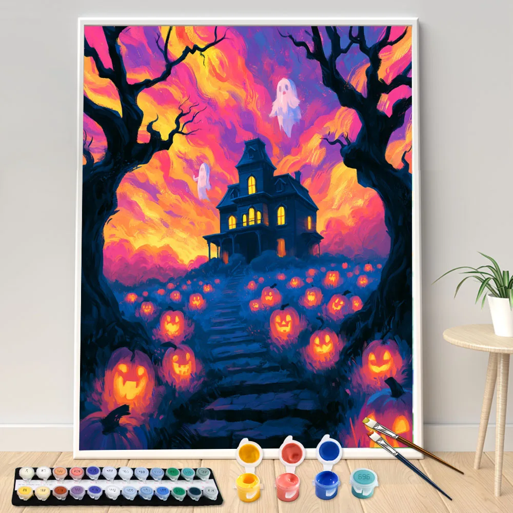 Digital Acrylic Painting Kit DIY Twilight Pumpkin Trail Art Canvas Hand Painted Home Decor Personalized Surprise Gift