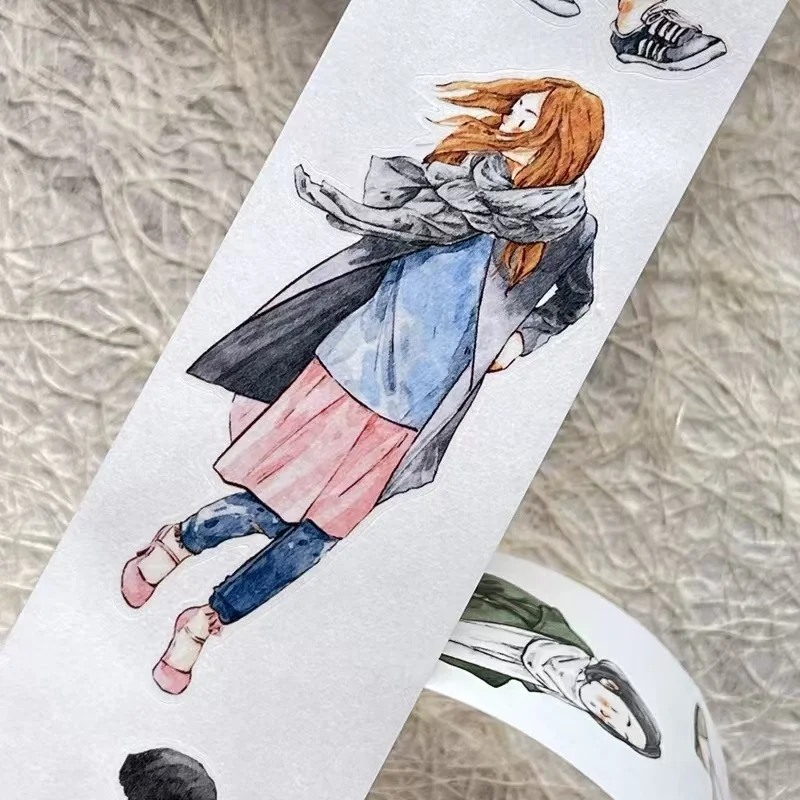 DingDing Vintage Lovely Wandering Girl Washi PET Tape for Card Making Planner DIY Scrapbooking Plan Decorative Sticker