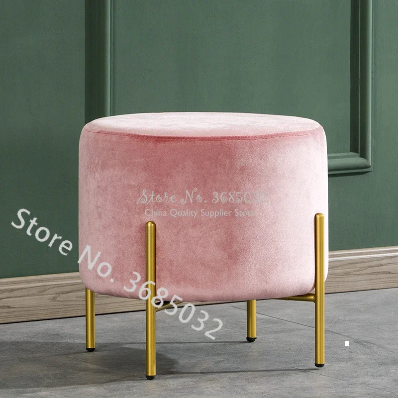 Customized Nordic Round Sofa, Pink Ottoman Bench, Change Shoes Stool for Clothing Store, Small 30cm Footstool, Stylish Seating