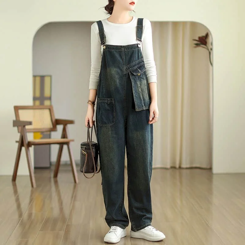 Denim Overalls Lose Beiläufige Gerade Hosen Koreanischen Stil Jeans Vintage Künstlerische Strampler Einem Stück Outfits Herbst Frauen Kleidung