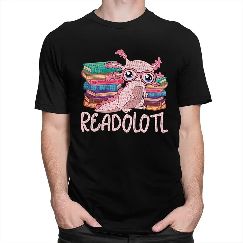 Custom Bookworm Readolotl Axolotl T Shirt for Men Pure Cotton Tshirt Fashion Tees Short Sleeve Animal T-shirts Clothing Gift