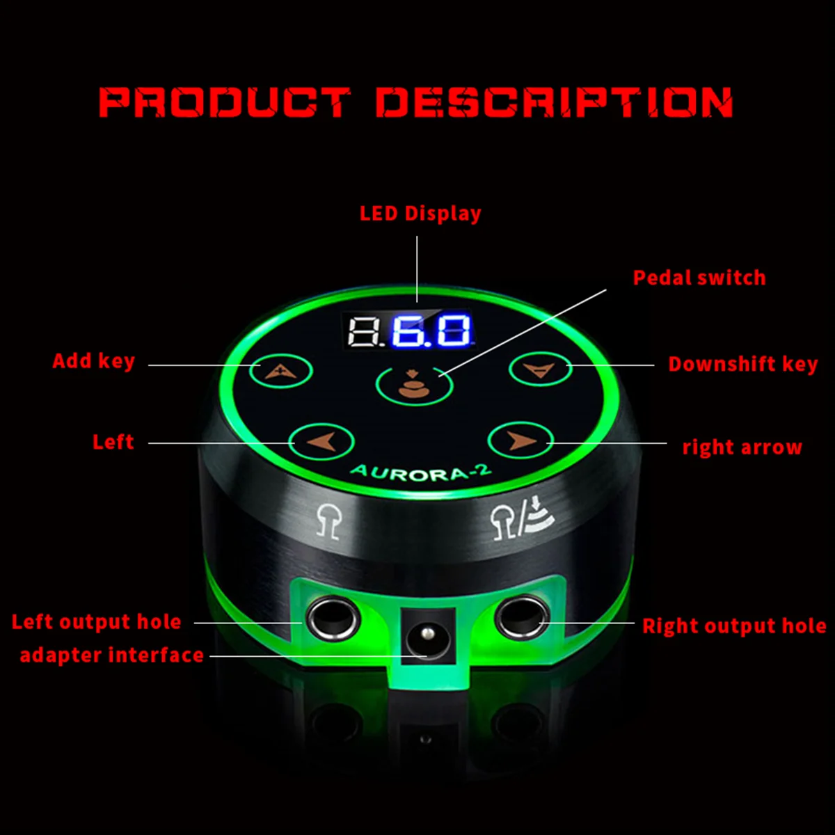 Professional Tattoo Power Supply – Aurora 2 Black LED Display