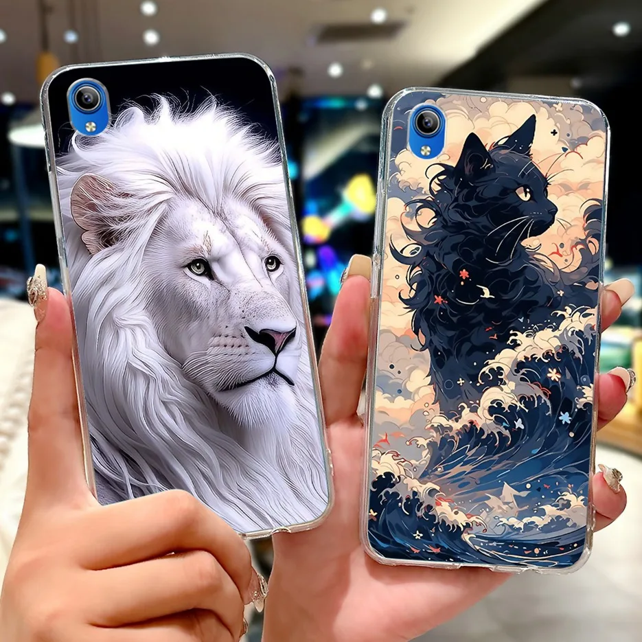 ل Vivo Y91C 2020 حافظة Vivo Y1s 1929 لطيف القط الأسد رسمت غطاء لينة سليم جراب هاتف ل Vivo Y90 Y 90 1908 1823 VivoY1s Shell