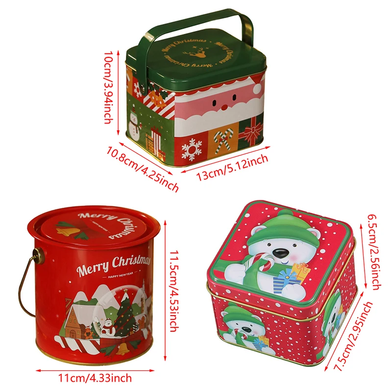 Christmas Square Metal Tinning Can Set Candy Box Gift Storage Box Biscuit Can Iron Can Home Storage Box