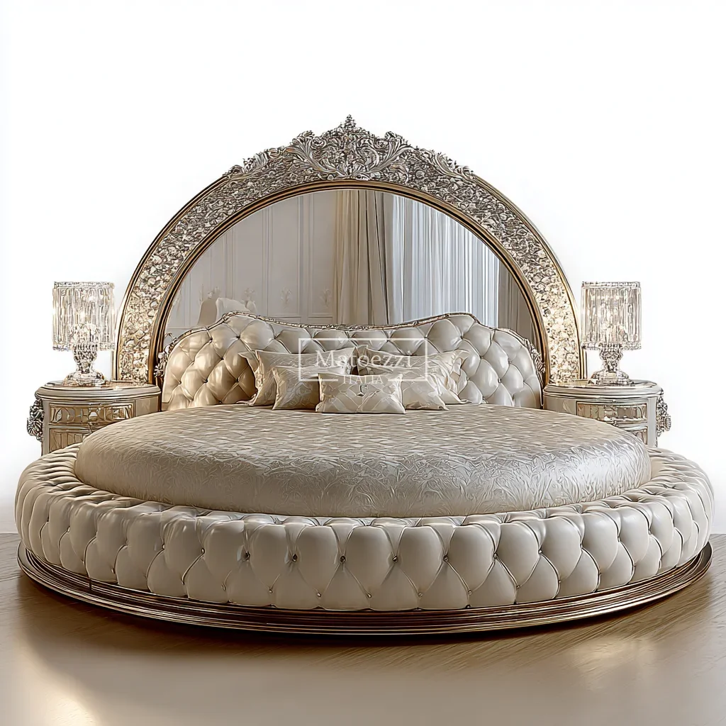 Luxury Crystal Tufted Bed Oversized Mirror Headboard Royal Baroque Velvet Upholstery for Home Hotel Elegant Bedroom Furniture