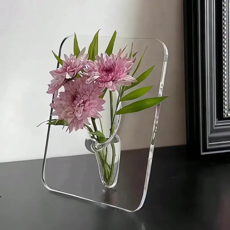 1pcs Frame Vase Transparent Acrylic Vase Modern Art Vase Home Decoration Decorative Vases for Desktop Bookshelves