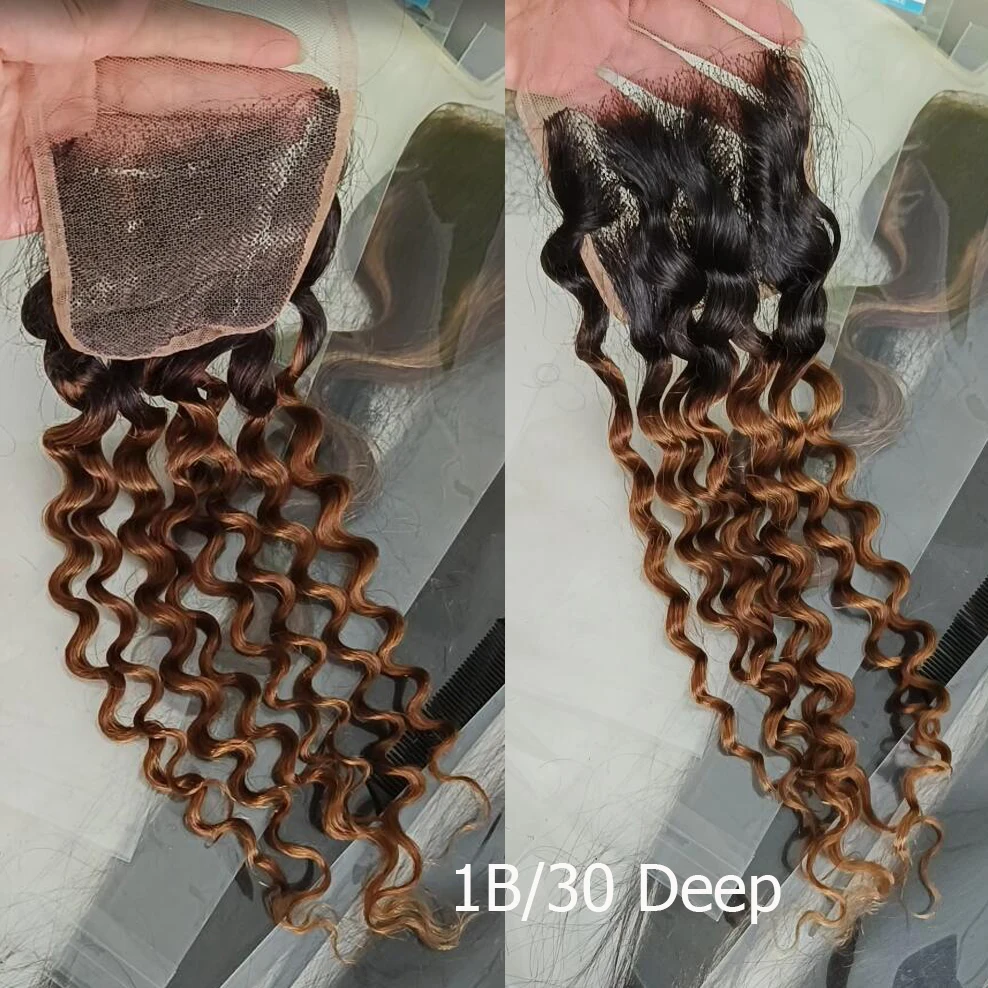 Cabello humano de onda profunda, postizo de encaje transparente, marrón, negro, 1B, 27, rubio miel, 1B, 30, jengibre, 10-20 pulgadas, 4x4