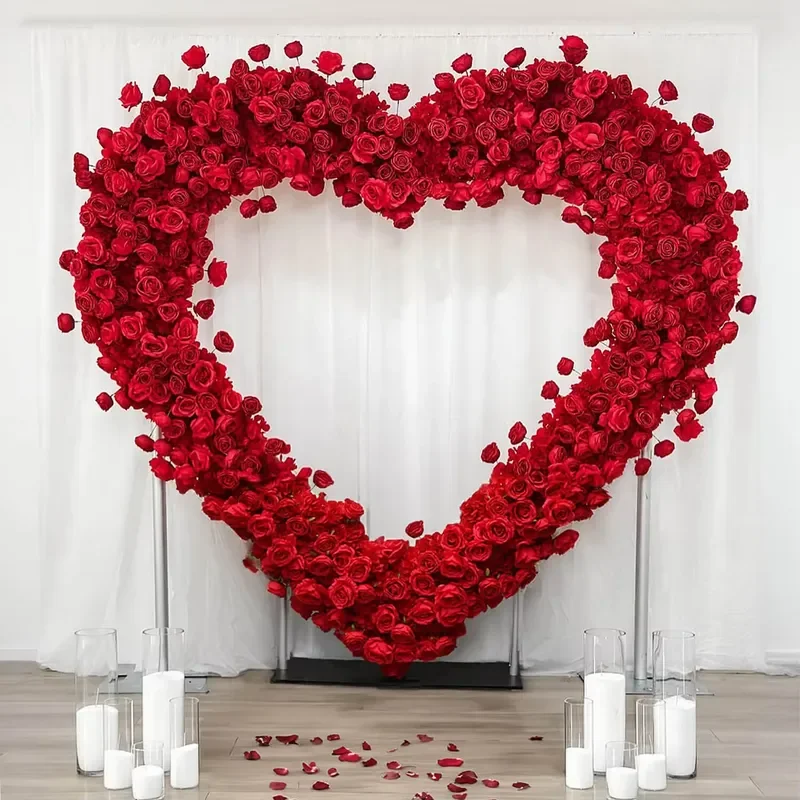Custom Handmade Silk Heart Flower Arch Romantic Wedding Proposal Backdrop Durable Artificial Floral Decoration for Indoor