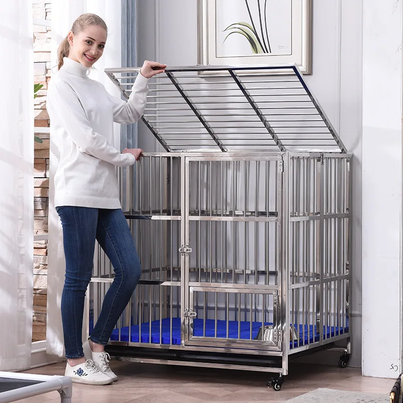 Large Dog Cage Outdoor Stainless Steel Folding Fence with Strong Load-bearing Capacity Bottom Extraction Tray for Dog Supplies