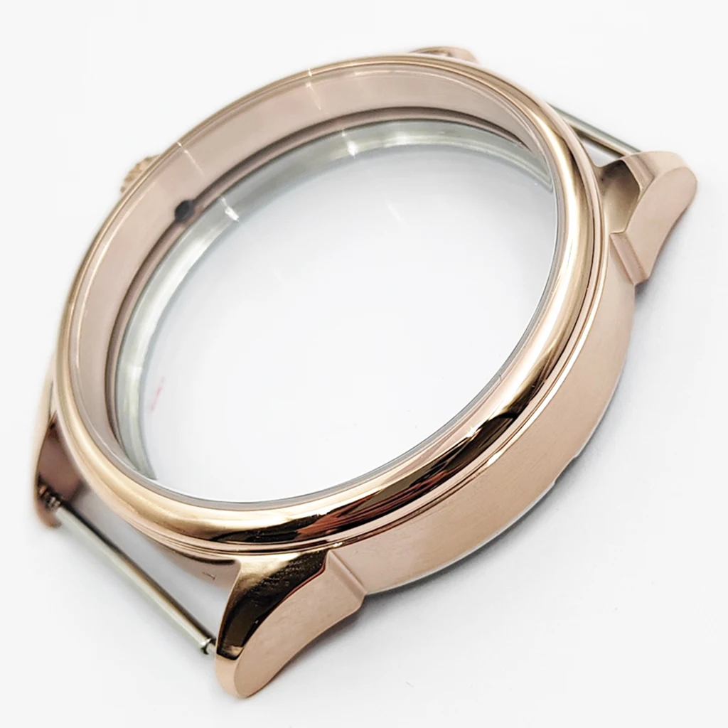 Brushed 42mm Rose Gold Watch Case Solid Stainless Steel For ETA 6498 6497 Sea Gull ST3600 Movement Watches Accessories Parts