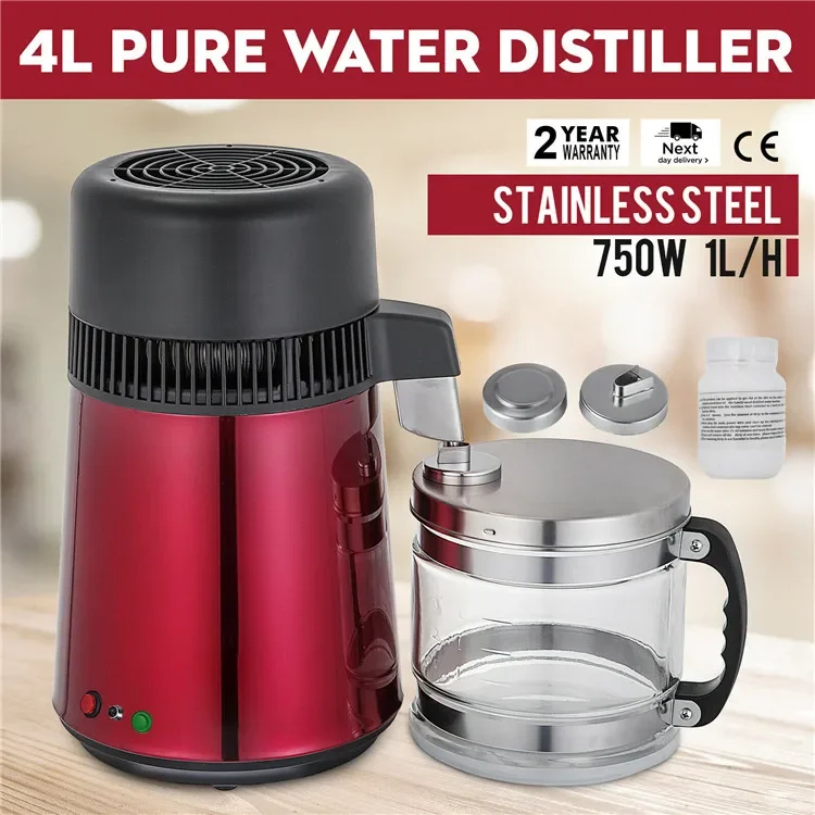 Stainless Steel Alcohol Purifier Filter Glass Jar Red 4L Water Distiller
