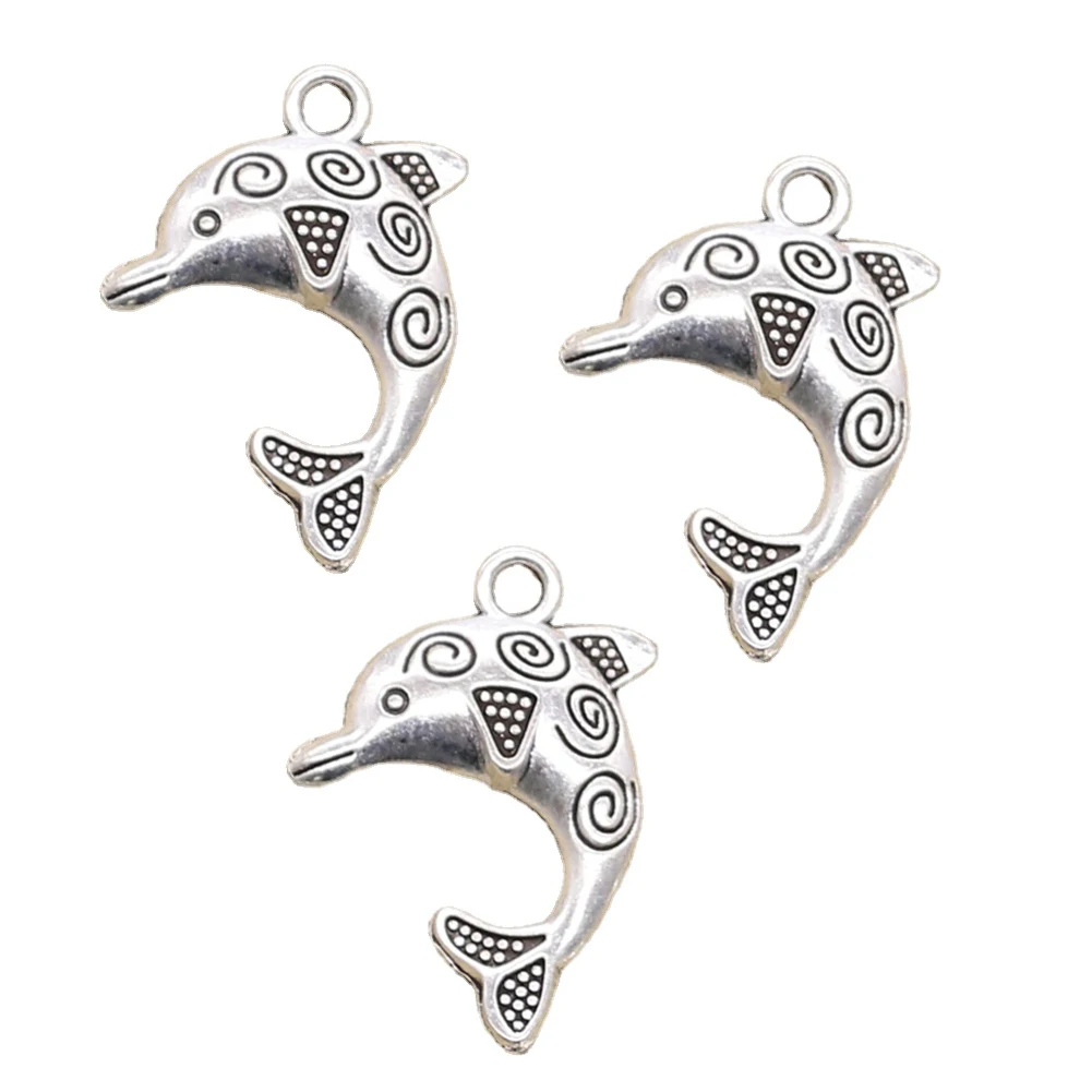 10pcs Charms Dolphin 24x30mm Antique Pendant Fit Vintage Tibetan Silver Color DIY Handmade Jewelry