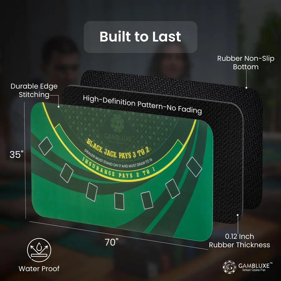 X 35 Tappetino Blackjack Tappetino da tavolo Blackjack liscio, resistente all'acqua e antiscivolo Realizzato in gomma da 3 mm Ottieni i tuoi giochi Blackjack Ago qualsiasi