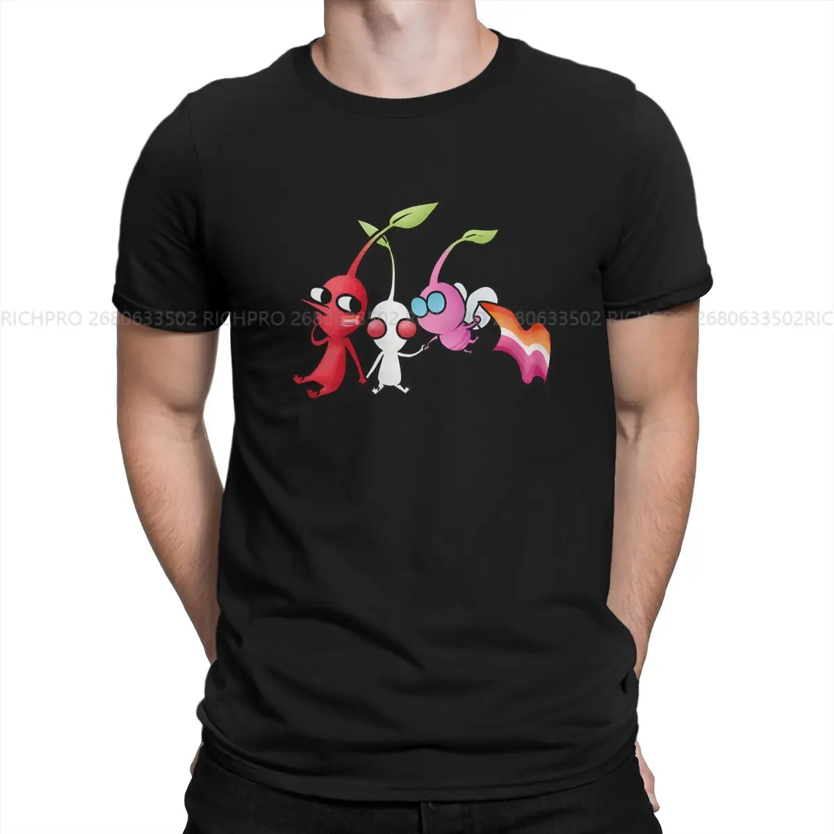 Pikmins Game Creative TShirt for Men Pride Round Neck Polyester T Shirt Hip Hop Gift Clothes Tops