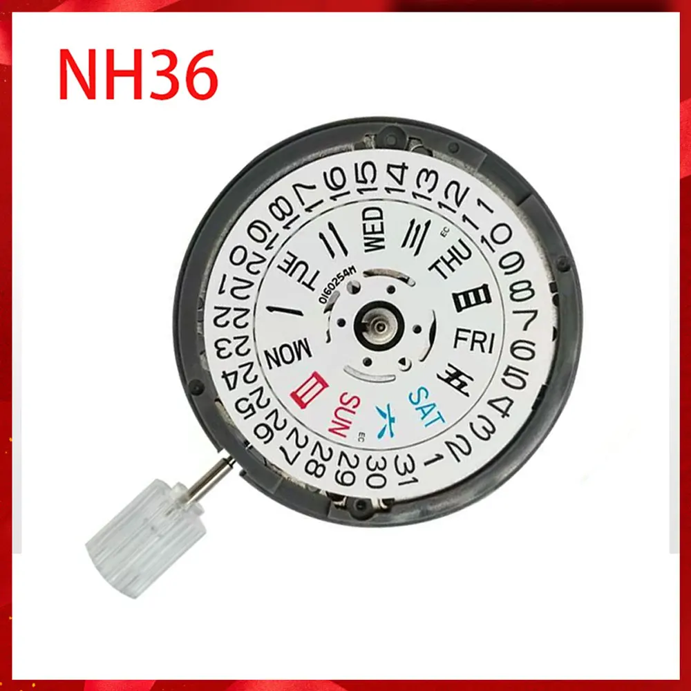 Japan Genuine NH36A Automatic Movement White Day-Date 3:00 Crown at 3.0O'Clock 24 Jewels NH36 4R36A Modified Watch Parts