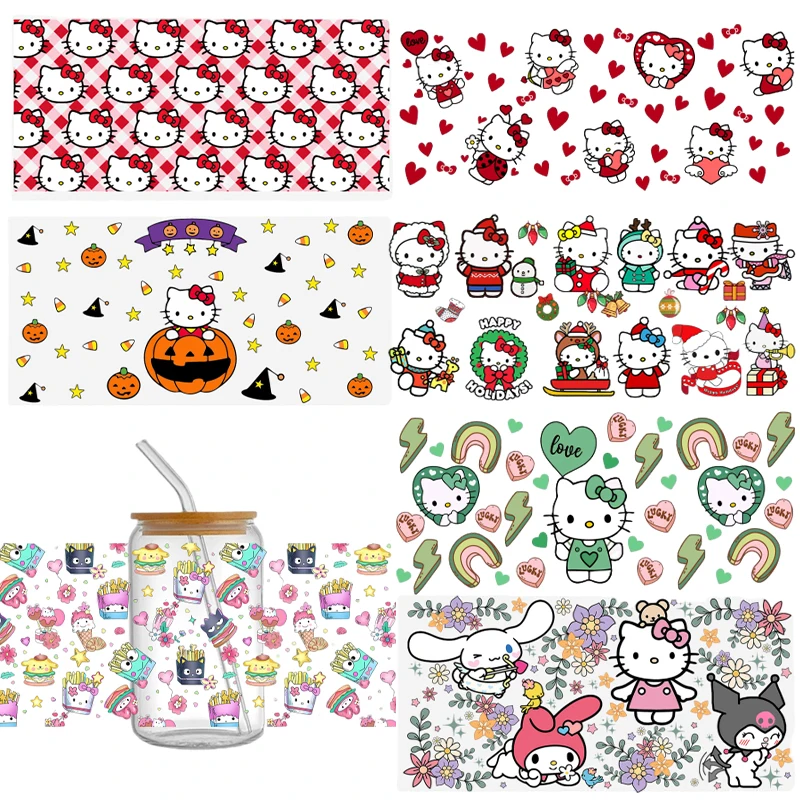 3D Anime My Melody Hello Kitty Cinnamoroll Kawaii UV DTF Transfer Crystal Label Cup Diy Stickers Christmas Halloween Party Decal