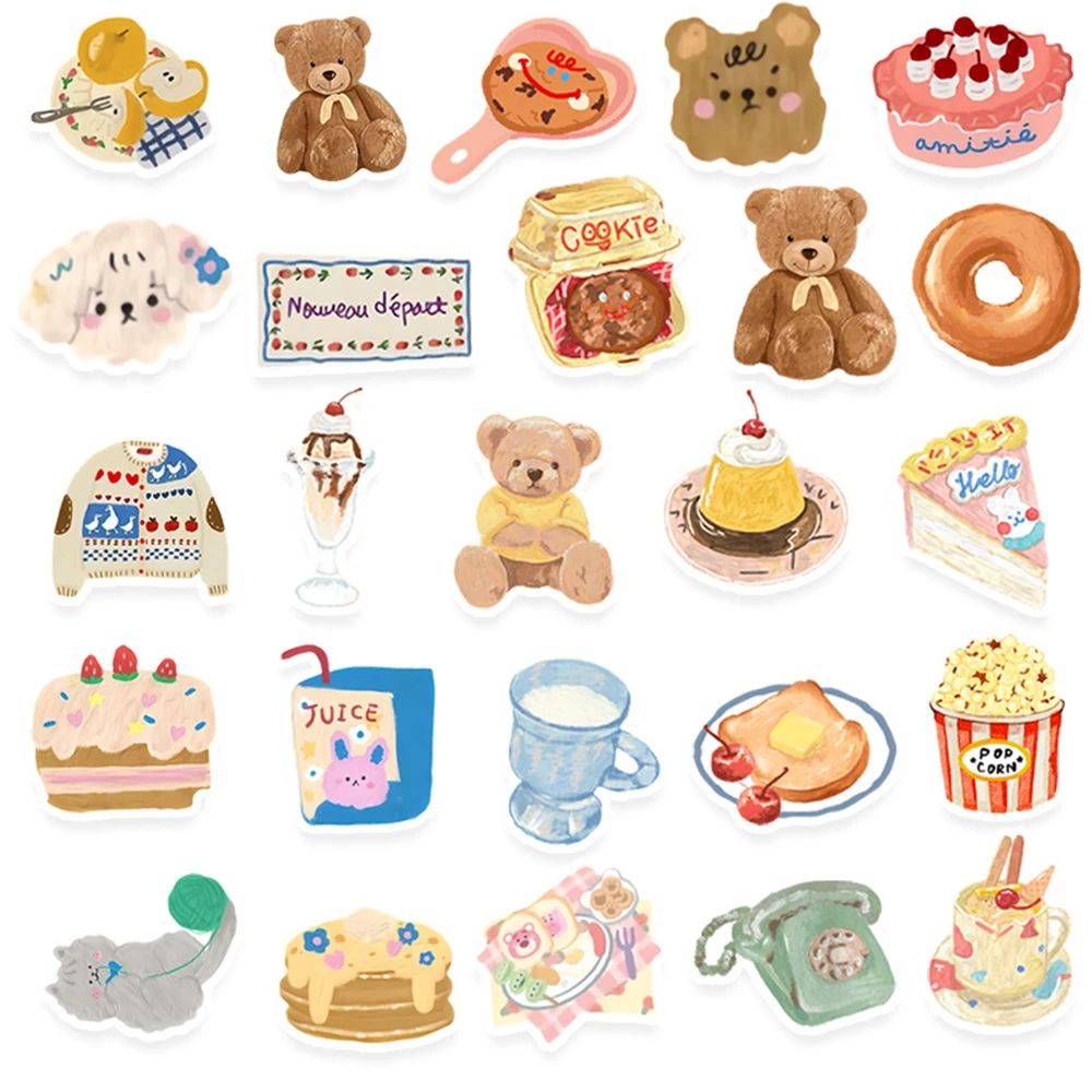 10/30/50 szt. Ręcznie Rysowane Naklejki z Misiem Ciastem, Kreskówkowe Naklejki, Śliczne Naklejki dla Dzieci, Zabawka DIY, Motocykl, Bagaż, Telefon, Kawaii, Wodoodporne Naklejki