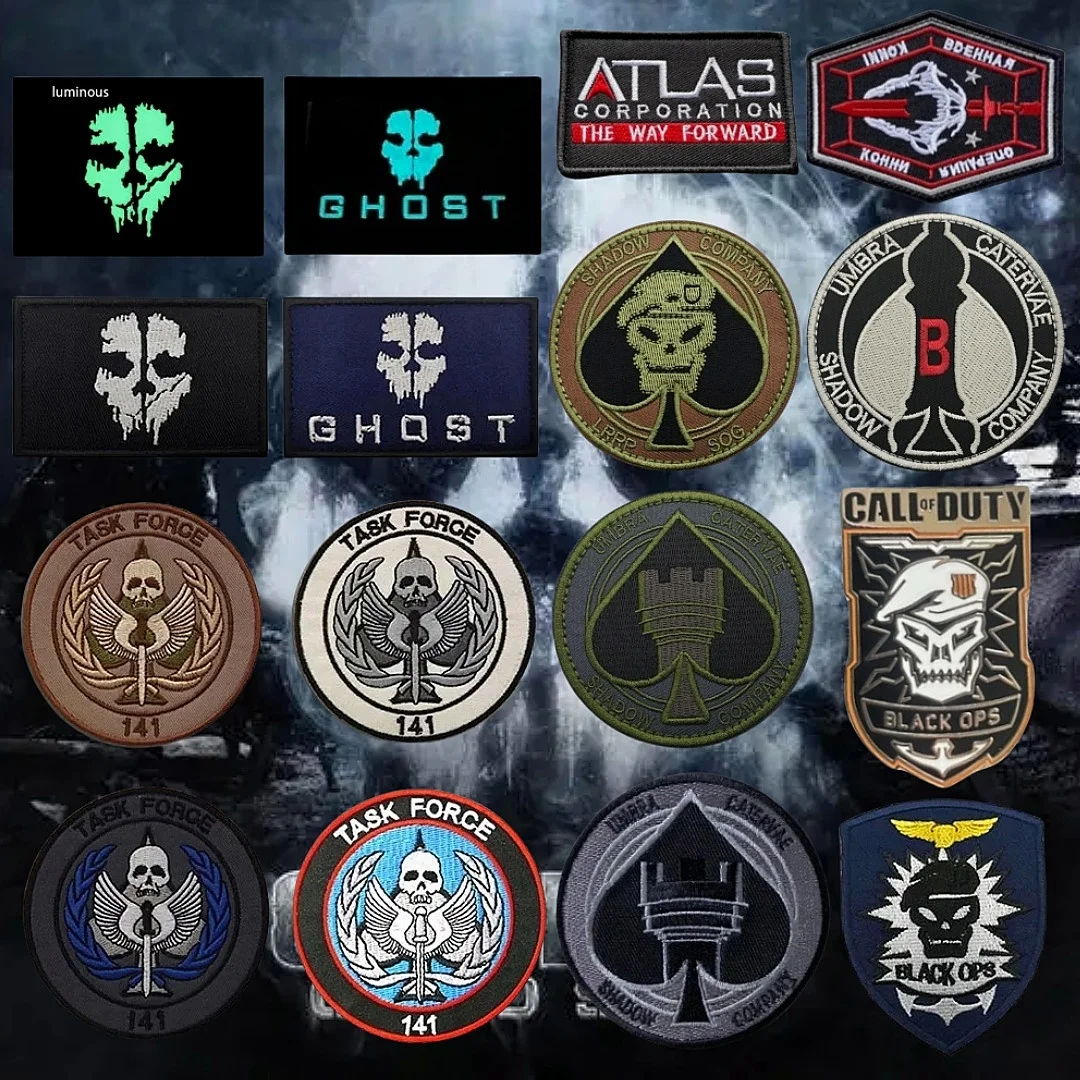 Call of Duty Ghost Emblem Mask Embroidered patches Tactical Backpack Morale Stickers