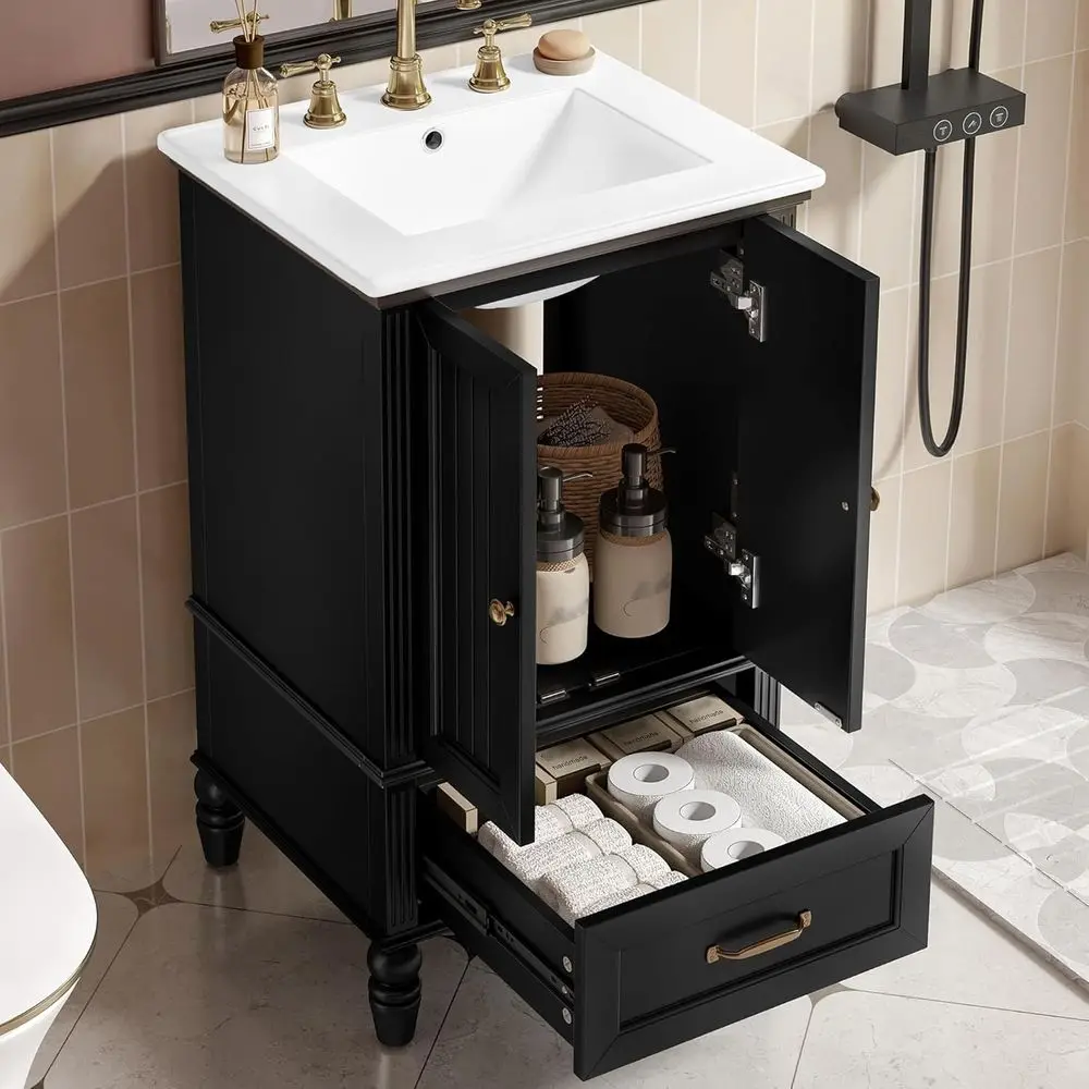 

Compact 20 Black Bathroom Vanity with Sink, 8 Widespread Faucet, Storage Cabinet for Small Spaces