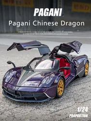 Modèle de voiture en alliage de dragon chinois Wildani pour garçons, jouet de simulation, son et lumière, côtes arrière, voiture de sport, décoration de collection, cadeau, 1:24