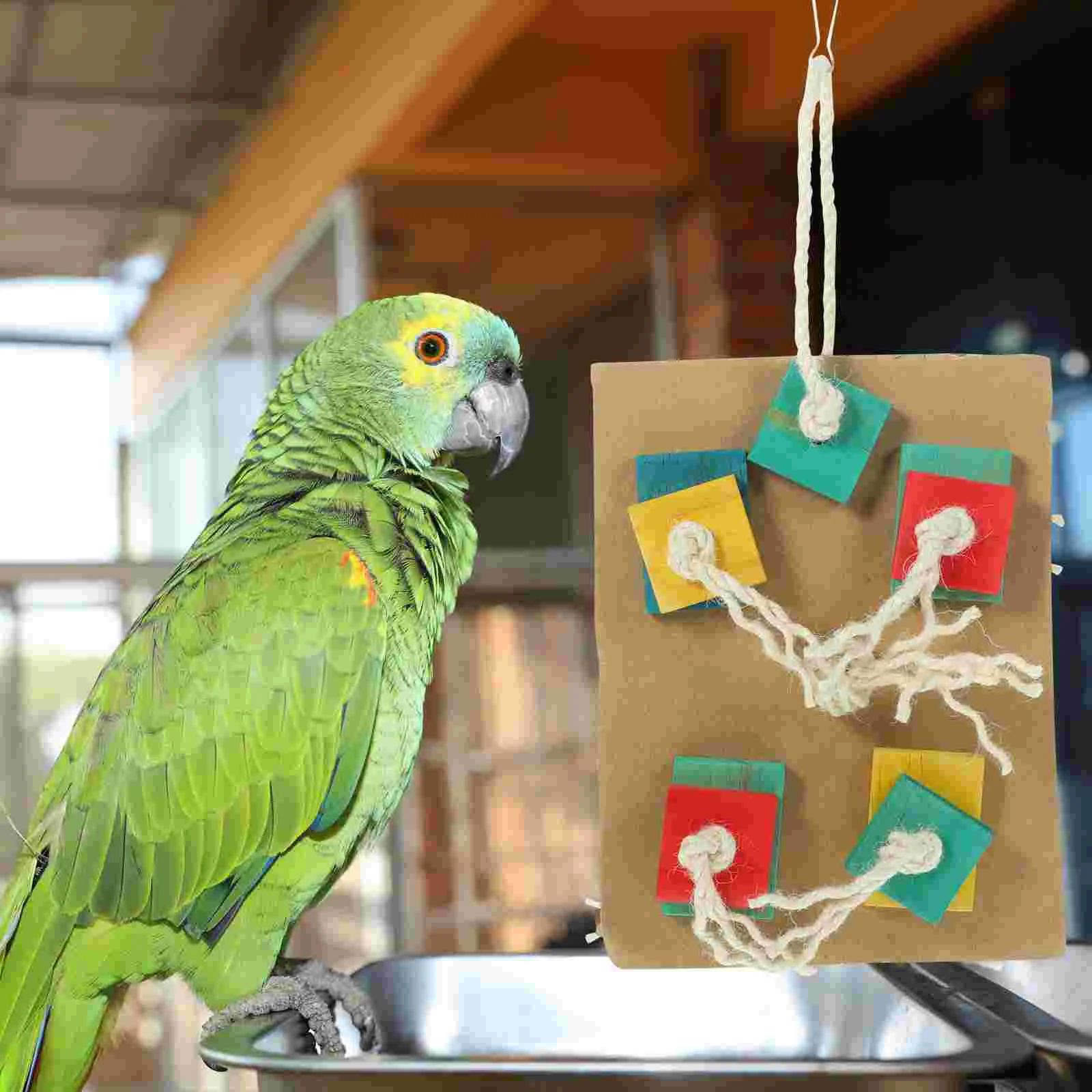 Burung mengunyah mainan mencari makan warna-warni kandang kertas liontin burung bayan kecil gantung mainan besar