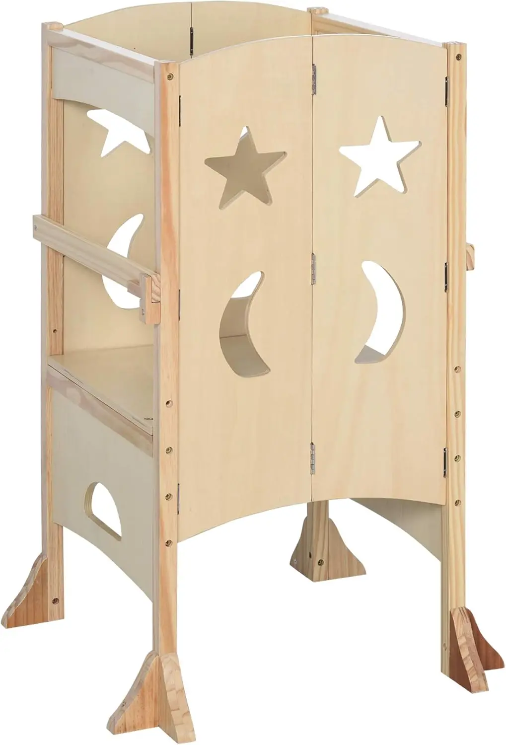 Wooden Kitchen Step Stool for Kids, Toddler Tower, Helper Stool for Kitchen Counter with Support Handles Safety