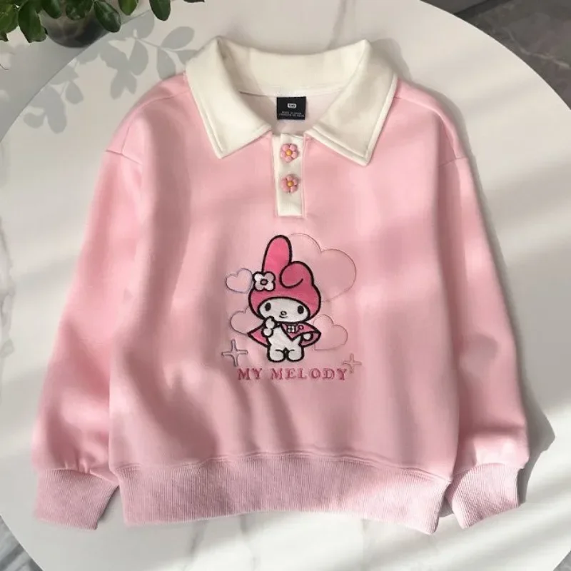 

Girly Heart Kawaii Kuromi Anime Sanrio Ins Embroidered Hoodie Spring Autumn Cute My Melody Children Shirt Clothing Gifts Toys