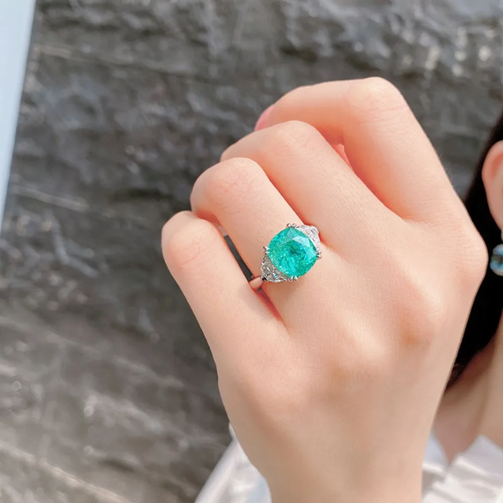 Fashion 925 Sterling Silver Parairaiba Elegant Style Minimalist Open Ring for Women