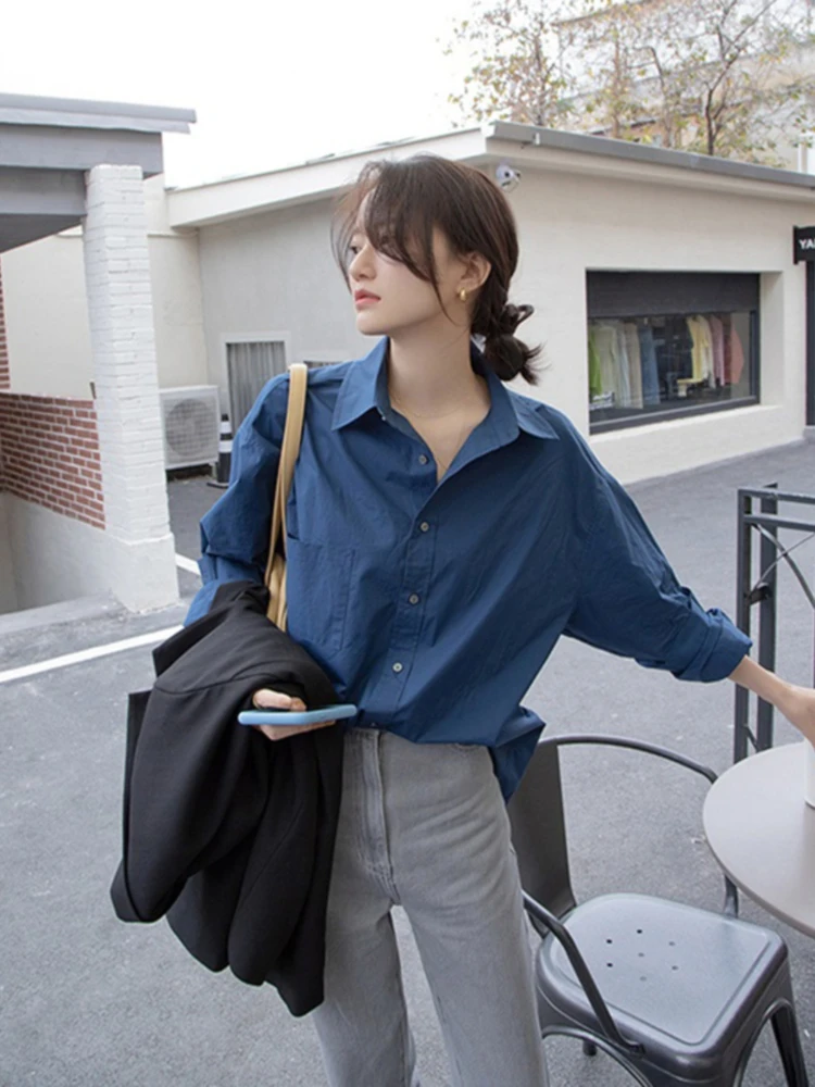 Casual Shirts Women Loose All-match Slouchy Japanese Commuting Style Fashion Comfortable Long Sleeve Autumn Vintage Simple Daily