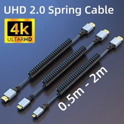 4K HD2.0 Standard To Mini-HD Micro-HD Coiled Extension Spring Flexible Cable for PC PS4 Camera Tablet HDTV Monitor 0.5M-2M Black