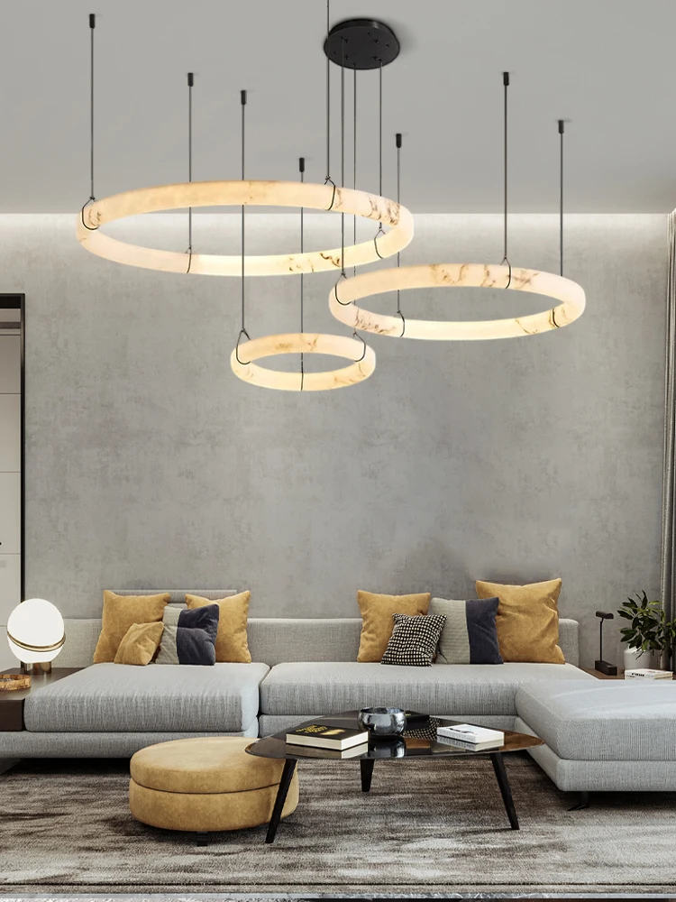 Upgrade Your Home With Our Exquisite LED Marble Ring Chandelier Crafted From Natural Marble Dimming Function Black Gold Hardware