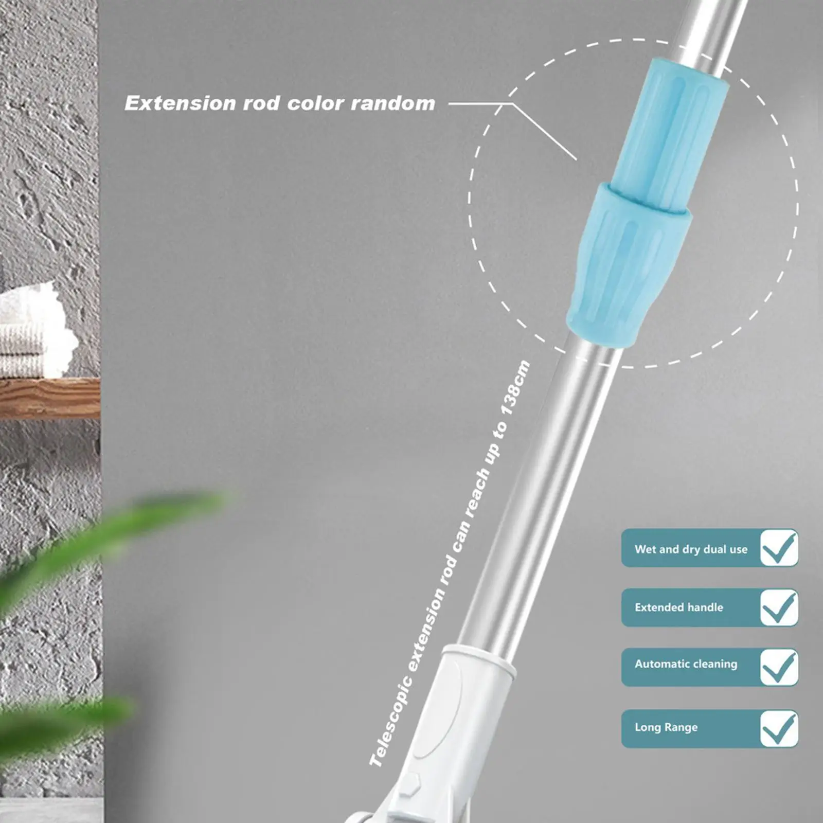 Telescopic Electric Mop Machine for Window and Floor Cleaning with Auto Rotation Wet Dry Cloth Reusable Scrubber for High