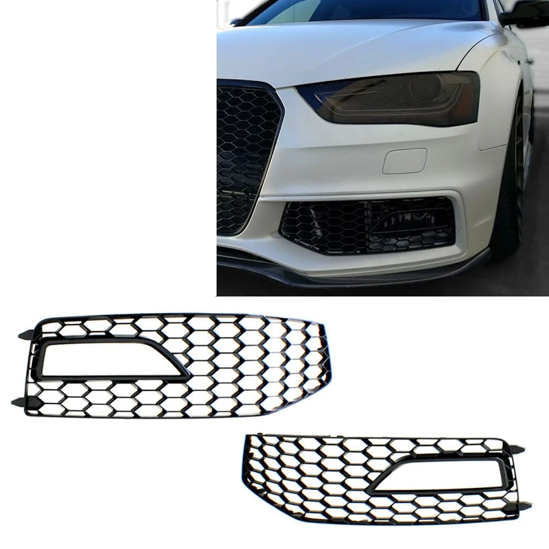 Front Bumper Mesh Grille Grill Fog Lamp Grille Cover Trim Only For  A4 B8.5 S-Line S4 RX4 2013 2014 2015 For S-Line Bumpers