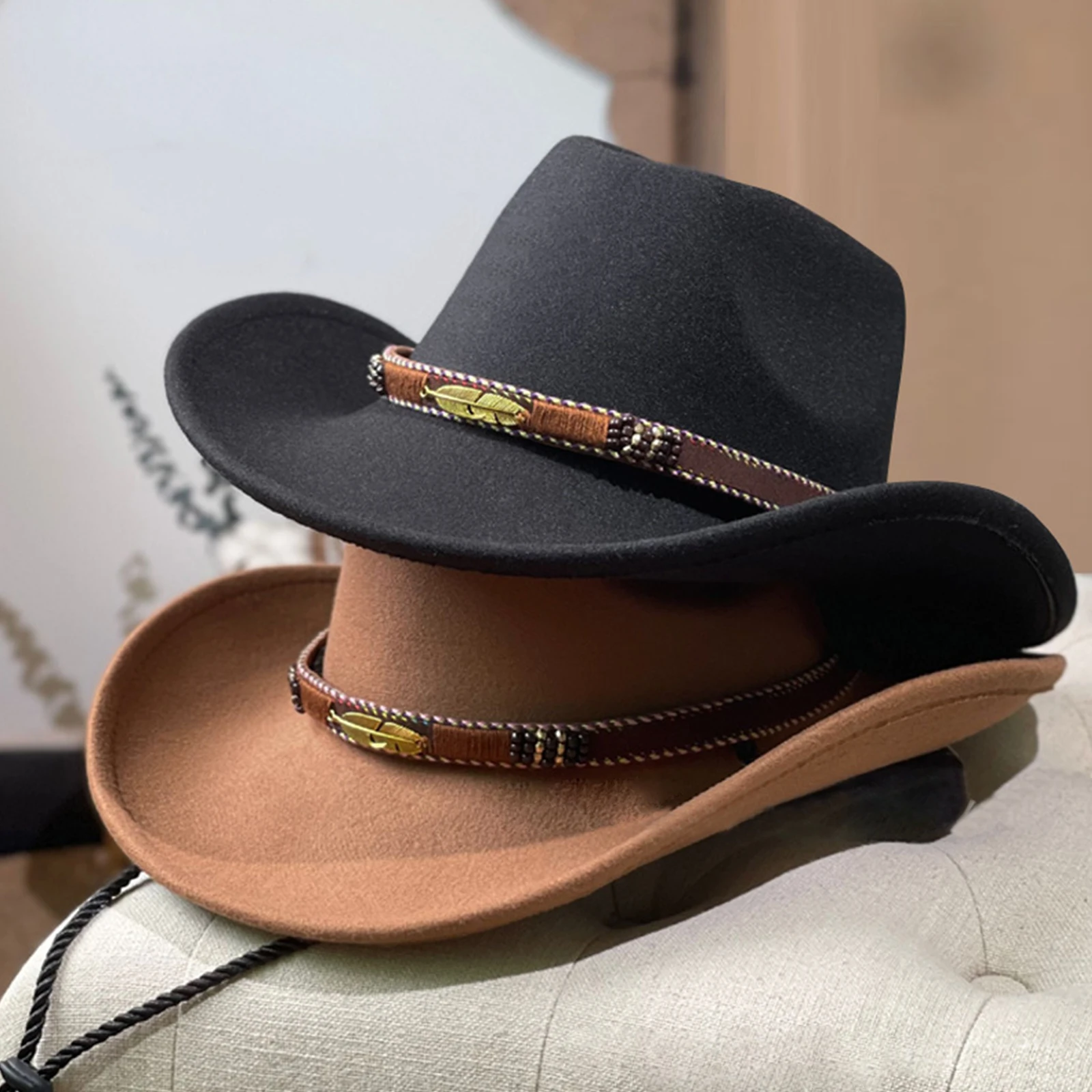 

American Western Cowboy Hat Outdoor Tourism Performance Hat Big Brimmed Tibetan Woolen Jazz Hat Male