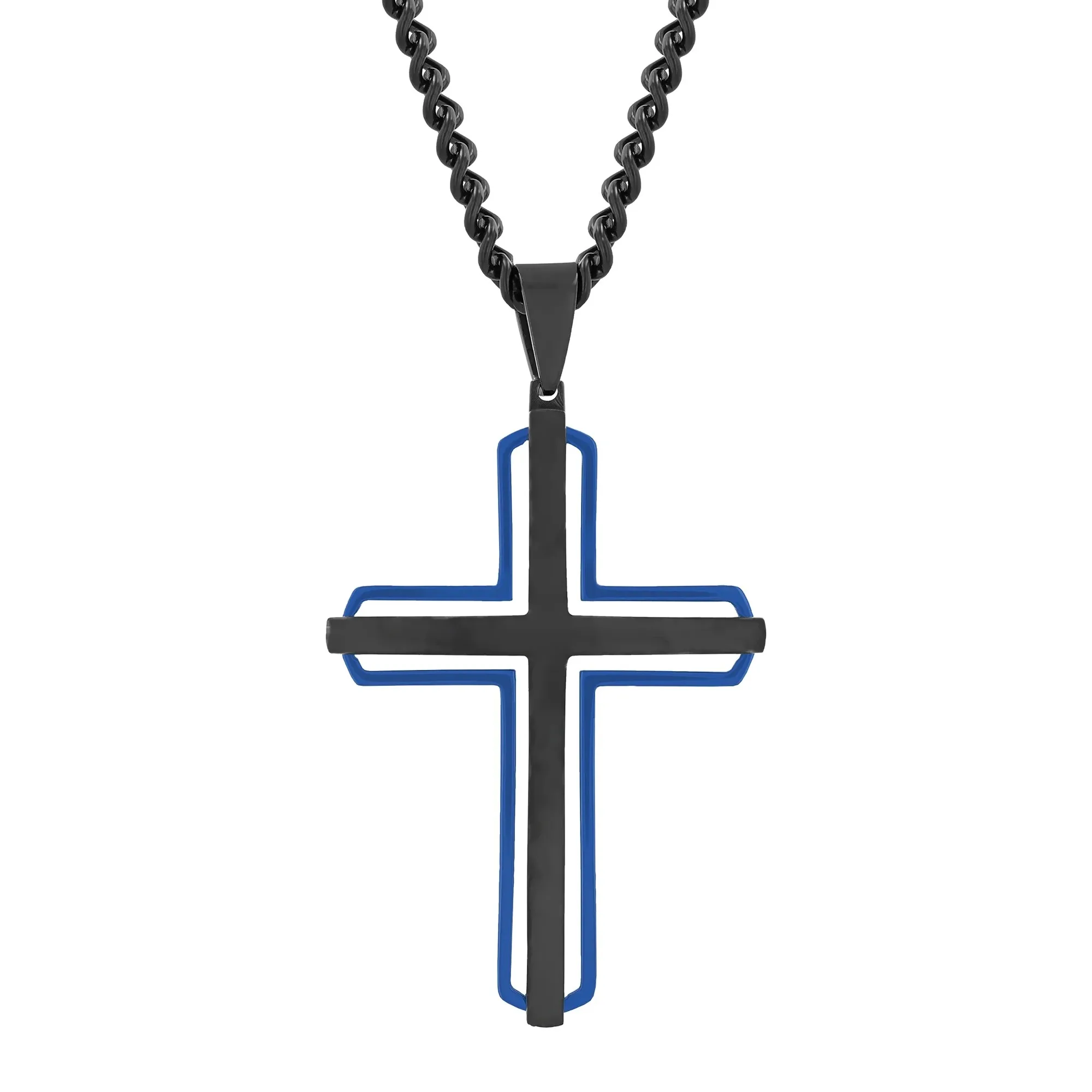 

Believe by Brilliance Men's Stainless Steel Black & Blue Stacked Cross Pendant Necklace necklace