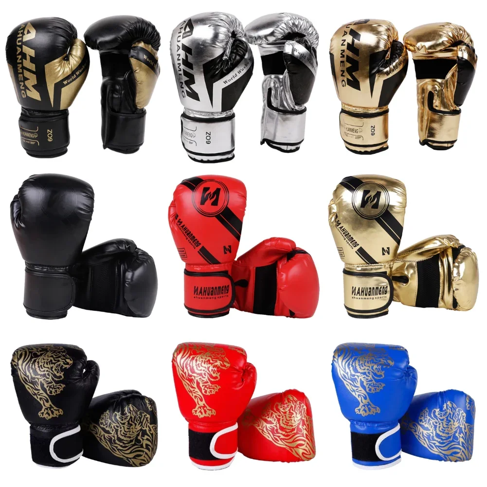

Muay Thai Competition Gloves PU Leather Sponge Boxing Training Gloves Breathable Kick Boxing Gloves Adults Kids Sports Supplies